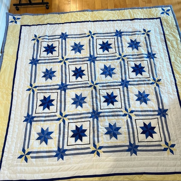 Star Quilt Hand Sewn and Machine Stitched 84" x 86" Homemade Plaid Polka Dot - Picture 13 of 16